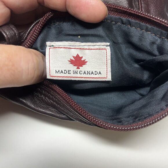 Vintage Mini Soft Brown Leather Crossbody Bag Zippered Pockets Made In Canada - Picture 6 of 11